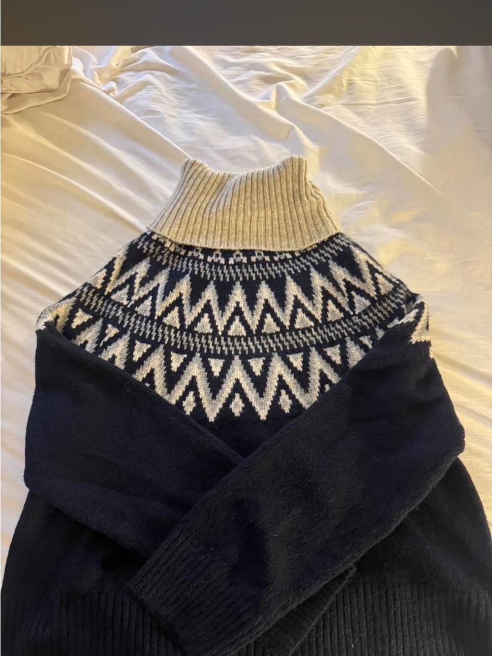 H&M Navy and Cream Fair Isle Turtleneck Sweater